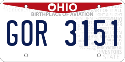 OH license plate GOR3151