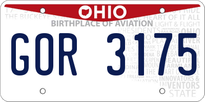 OH license plate GOR3175