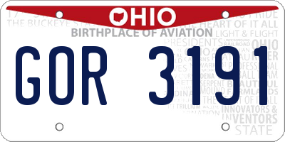 OH license plate GOR3191