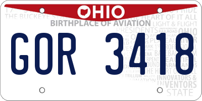 OH license plate GOR3418