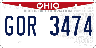 OH license plate GOR3474