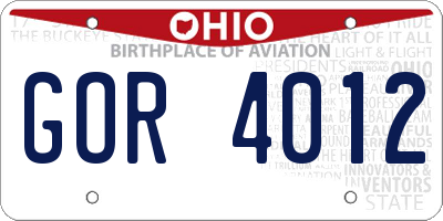 OH license plate GOR4012