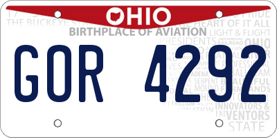 OH license plate GOR4292