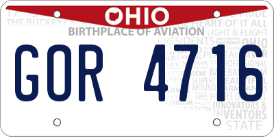 OH license plate GOR4716