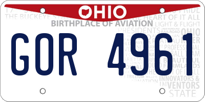 OH license plate GOR4961