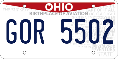 OH license plate GOR5502