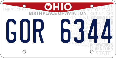 OH license plate GOR6344