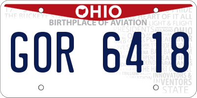 OH license plate GOR6418
