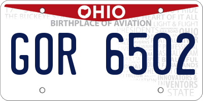 OH license plate GOR6502