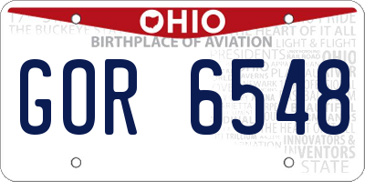 OH license plate GOR6548