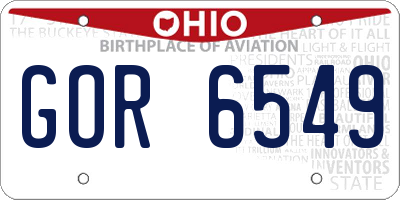 OH license plate GOR6549