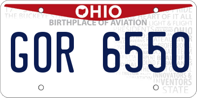 OH license plate GOR6550