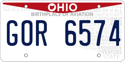 OH license plate GOR6574