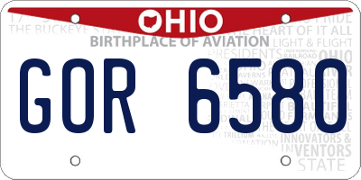 OH license plate GOR6580