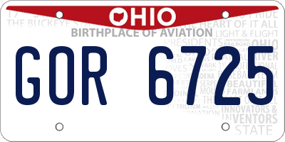 OH license plate GOR6725