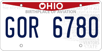 OH license plate GOR6780