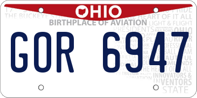 OH license plate GOR6947
