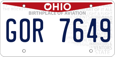 OH license plate GOR7649