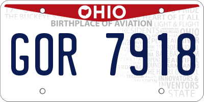 OH license plate GOR7918