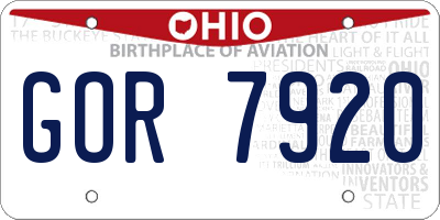 OH license plate GOR7920