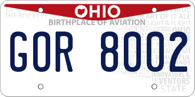 OH license plate GOR8002