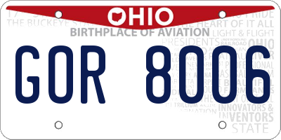 OH license plate GOR8006