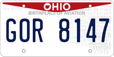 OH license plate GOR8147