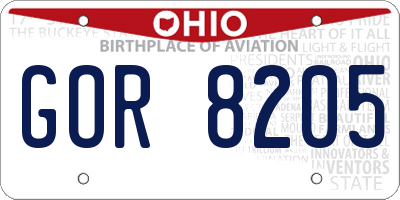 OH license plate GOR8205