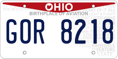 OH license plate GOR8218