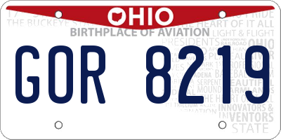 OH license plate GOR8219