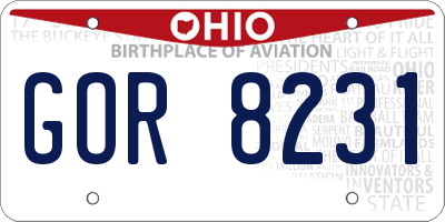 OH license plate GOR8231