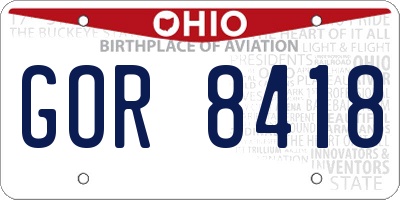 OH license plate GOR8418