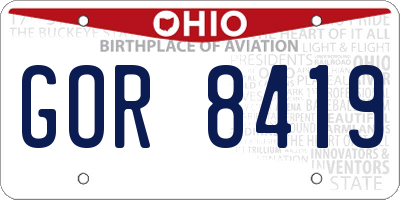 OH license plate GOR8419