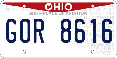 OH license plate GOR8616