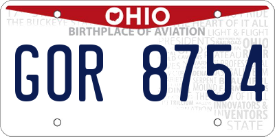 OH license plate GOR8754