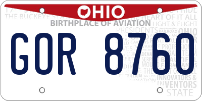 OH license plate GOR8760