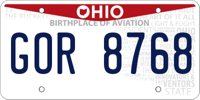 OH license plate GOR8768