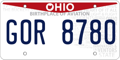 OH license plate GOR8780