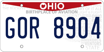 OH license plate GOR8904
