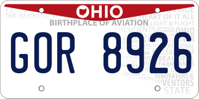 OH license plate GOR8926