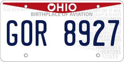 OH license plate GOR8927