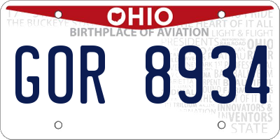OH license plate GOR8934