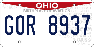 OH license plate GOR8937