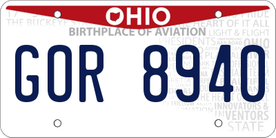 OH license plate GOR8940