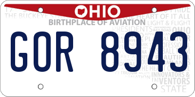 OH license plate GOR8943