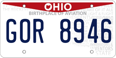 OH license plate GOR8946