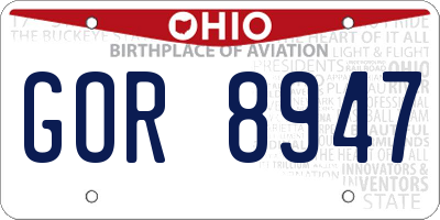 OH license plate GOR8947