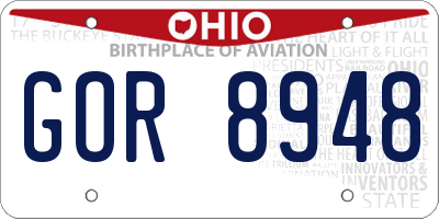 OH license plate GOR8948