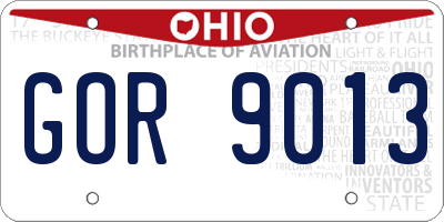 OH license plate GOR9013