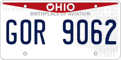 OH license plate GOR9062